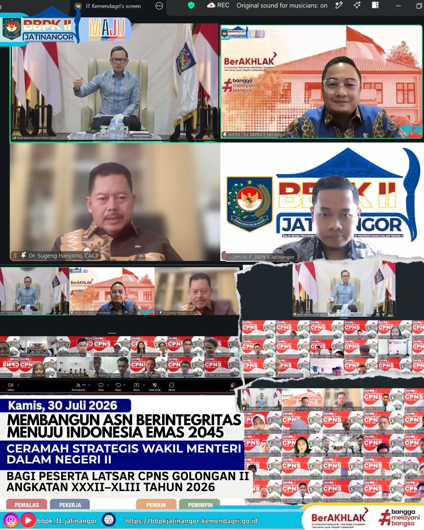 Membangun ASN Berintegritas Menuju Indonesia Emas 2045: Ceramah Strategis Wakil Menteri Dalam Negeri II Bagi Peserta Latsar CPNS Golongan II Angkatan XXXII - XLIII Tahun 2026