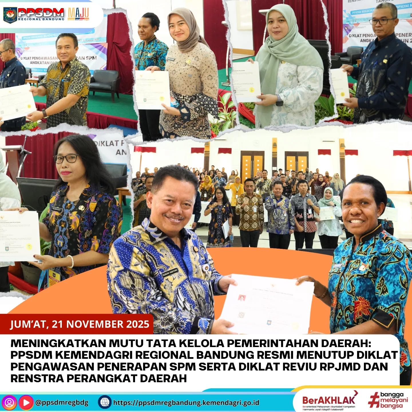 Meningkatkan Mutu Tata Kelola Pemerintahan Daerah: PPSDM Kemendagri Regional Bandung Resmi Menutup Diklat Pengawasan Penerapan SPM serta Diklat Reviu RPJMD dan Renstra Perangkat Daerah