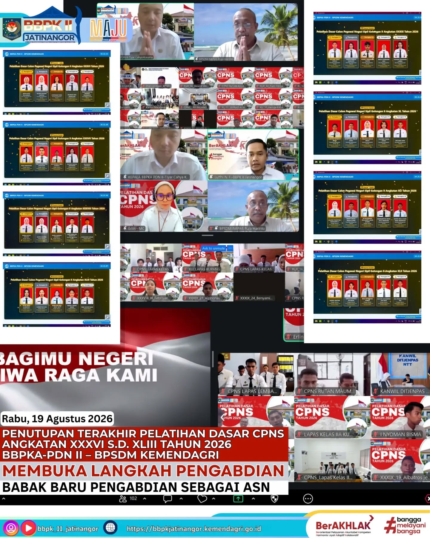 Penutupan Terakhir Pelatihan Dasar CPNS Angkatan XXXVI s.d. XLIII Tahun 2026 BBPKA-PDN II - BPSDM Kemendagri: Membuka Langkah Pengabdian, Babak Baru Pengabdian Sebagai ASN